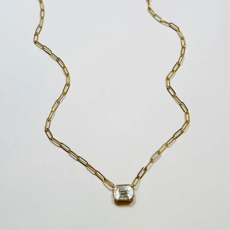 14 kt gold illusion set diamond on paperclip chain sold by Theodosia