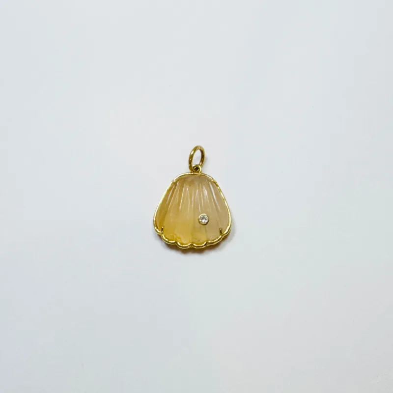 bezel set carved citrine scallop shell pendant, small sold by Theodosia