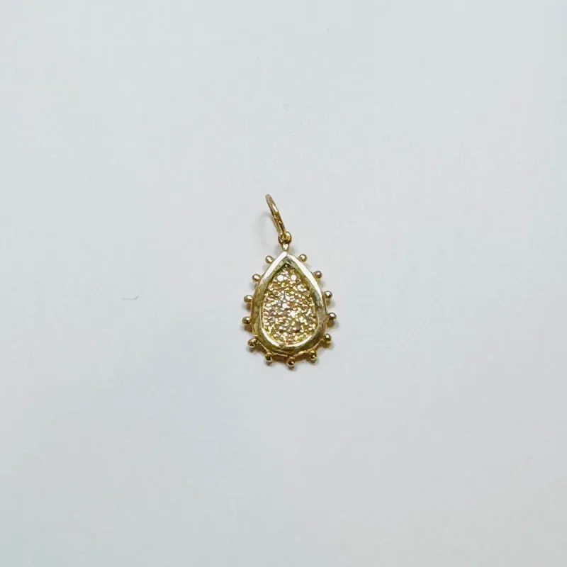 gold pave diamond teardrop pendant sold by Theodosia