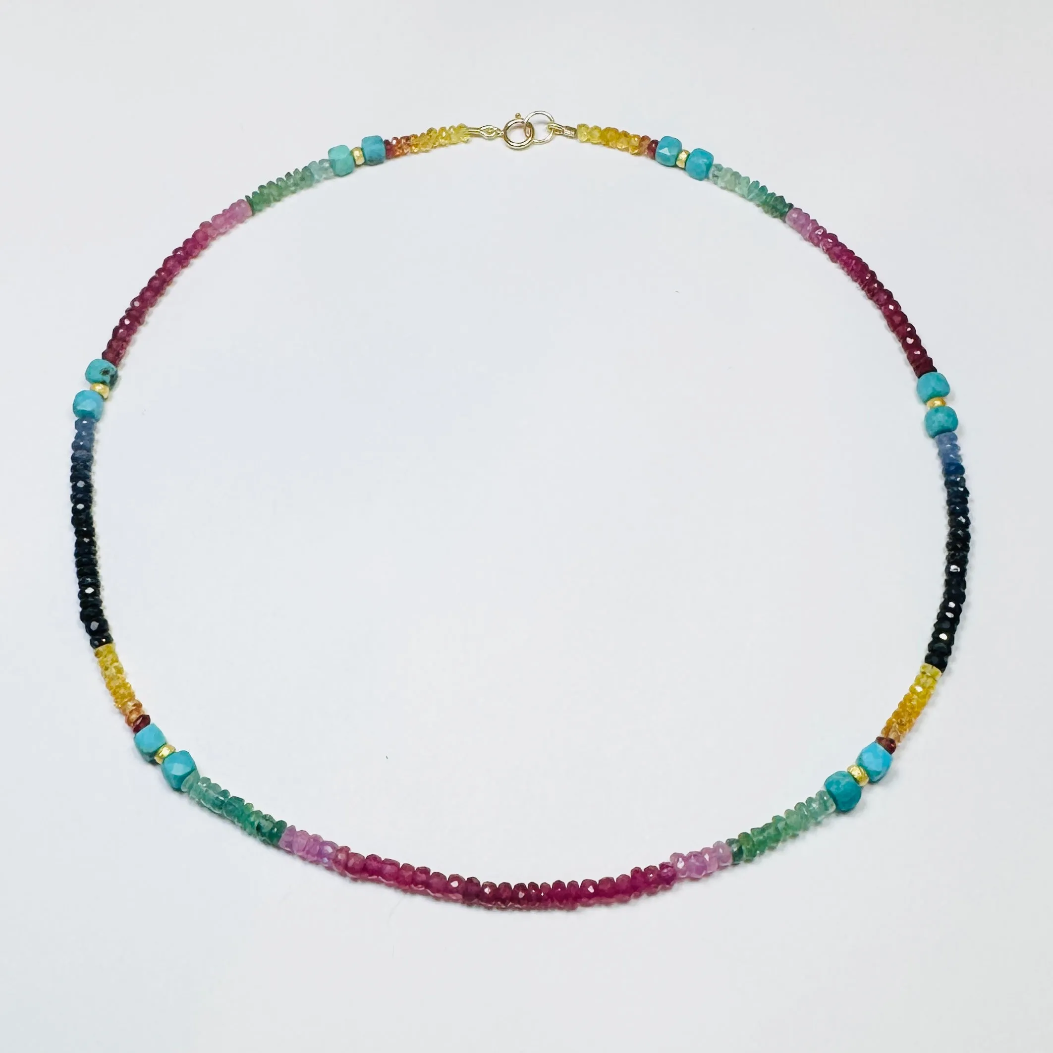rainbow sapphire and turquoise necklace sold by Theodosia