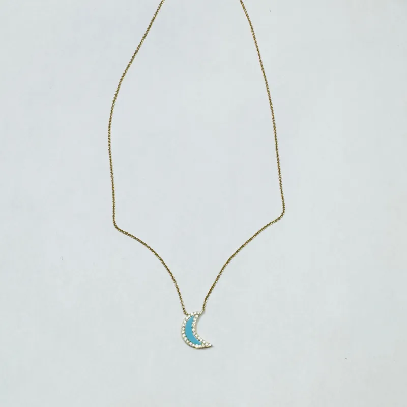 turquoise and diamond moon necklace sold by Theodosia