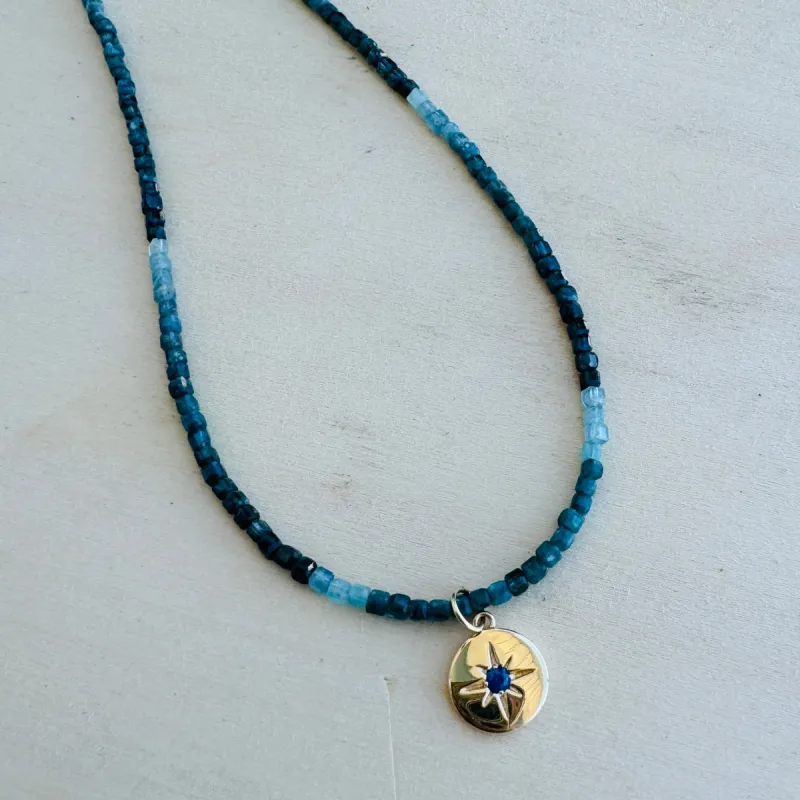 delicate blocked shaded tourmaline necklace disc charm sold by Theodosia