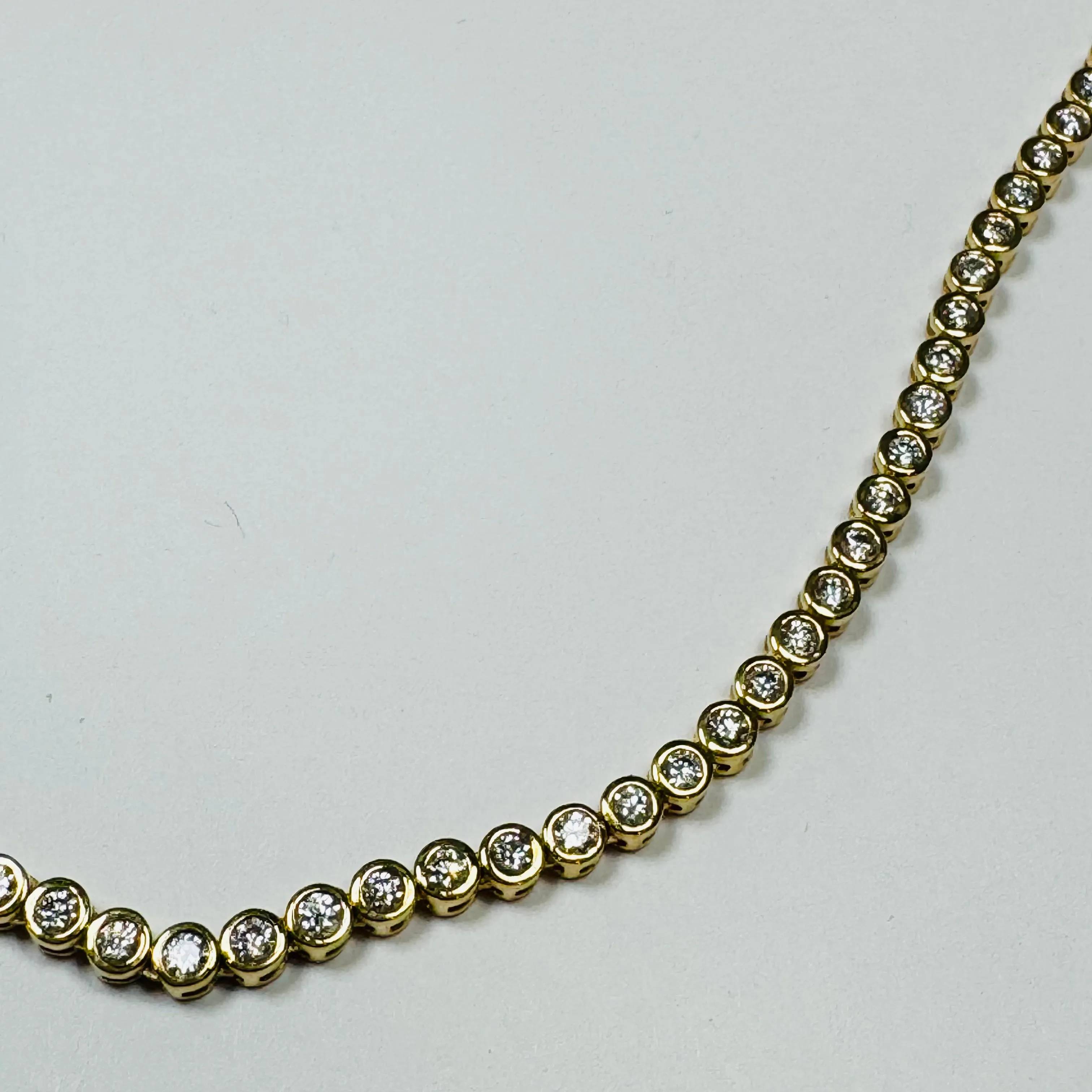 bezel set diamond tennis necklace, 5 ct sold by Theodosia