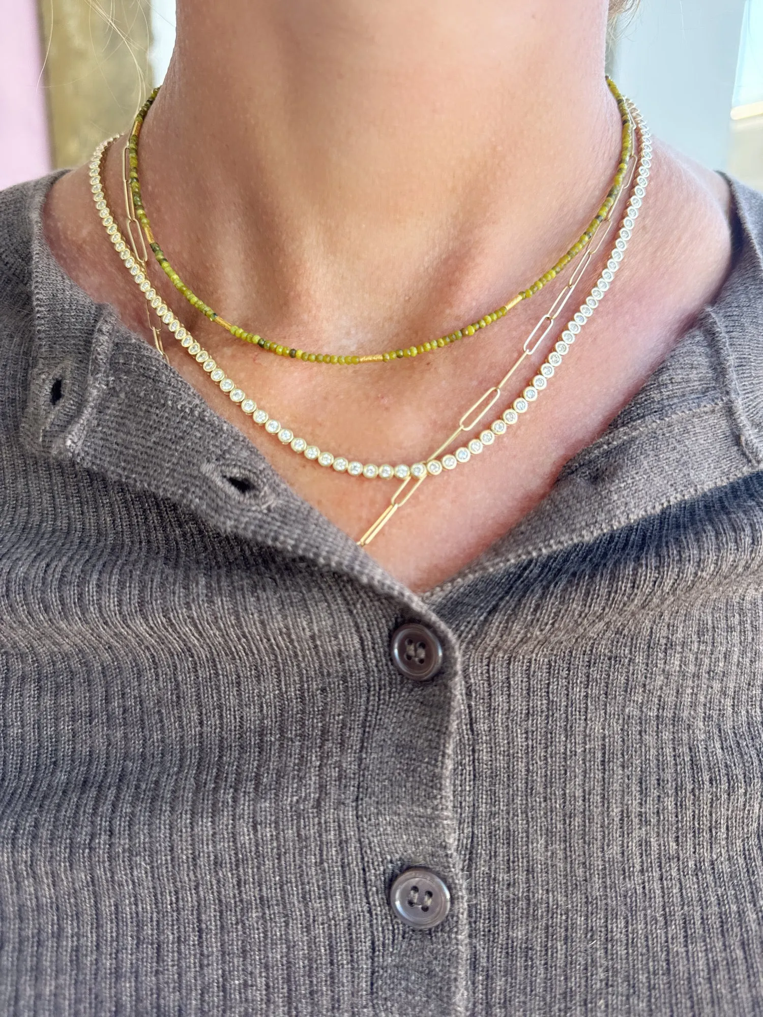 bezel set diamond tennis necklace, 5 ct sold by Theodosia product image thumbnail 2