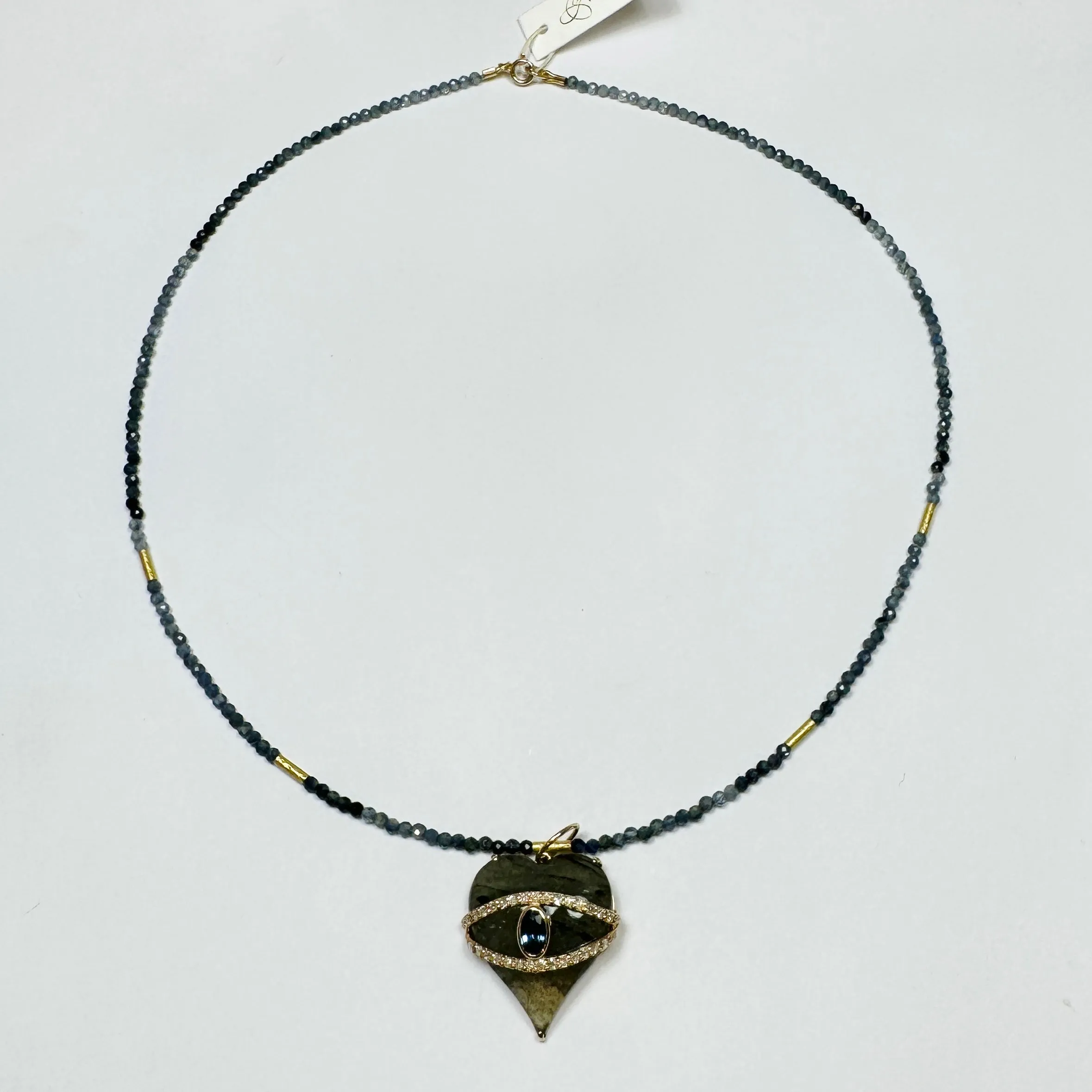 Labradorite heart on shaded blue sapphire sold by Theodosia