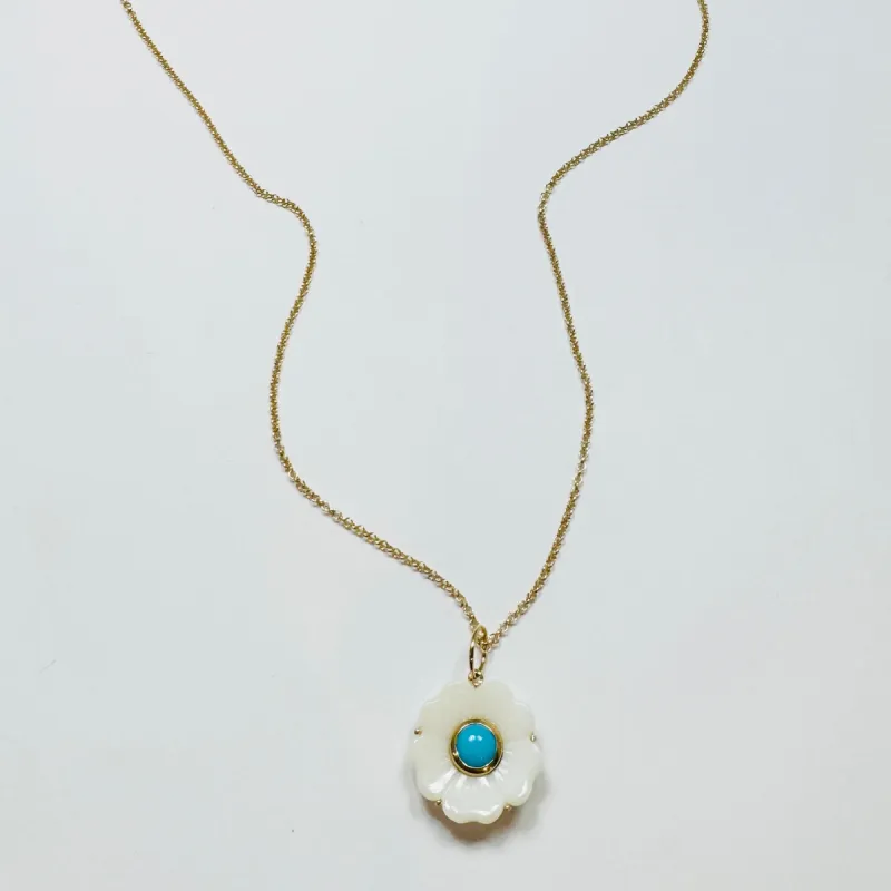 Opal agate flower on chain made by Theodosia