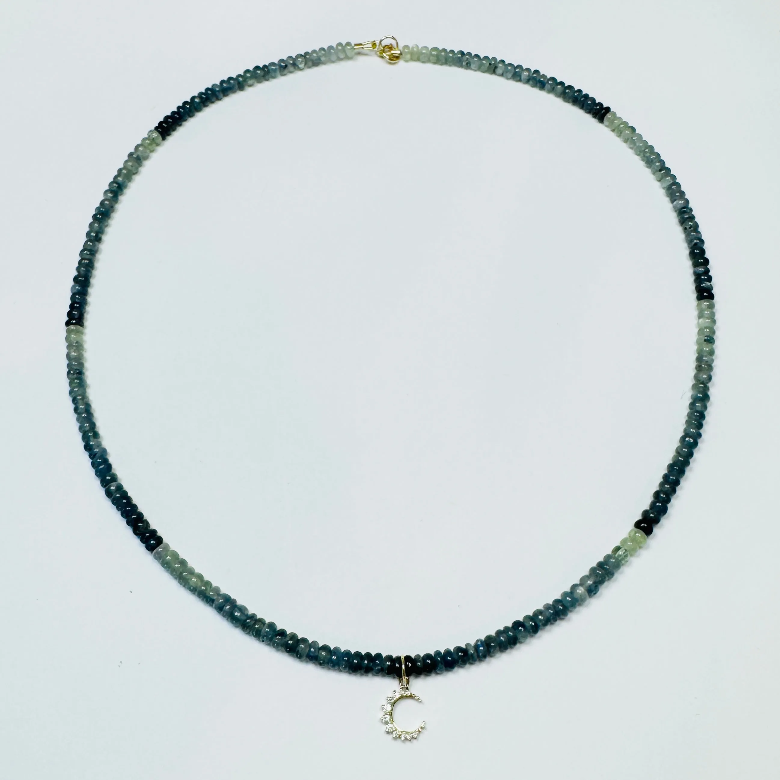 blue sapphire necklace with moon charm sold by Theodosia product image thumbnail 2