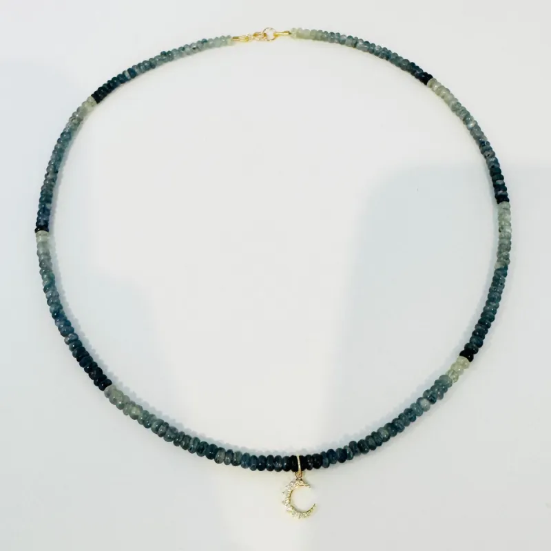 blue sapphire necklace with moon charm made by Theodosia