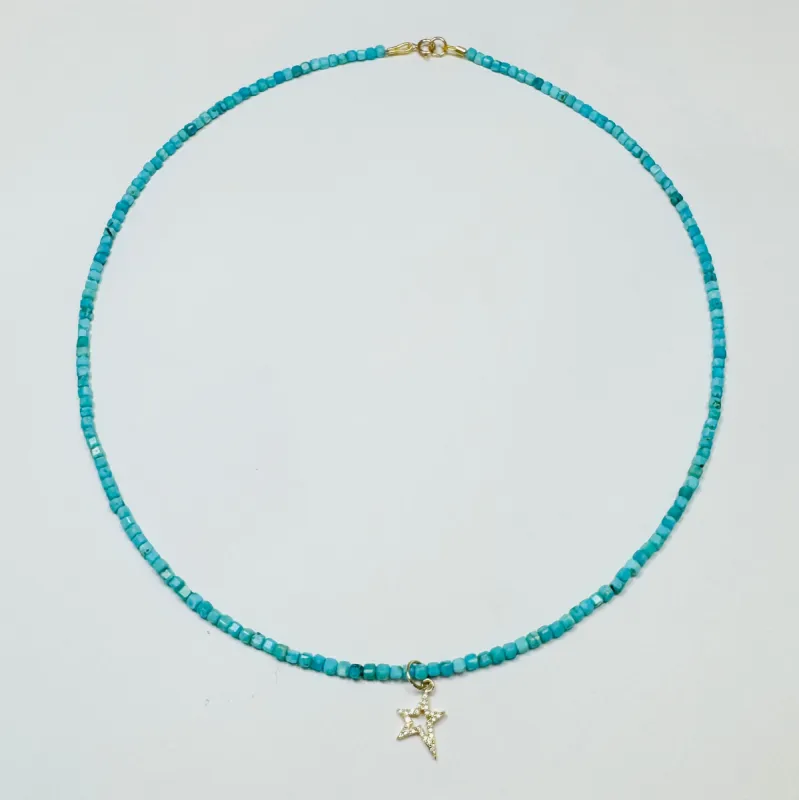 delicate turquoise block necklace with star charm sold by Theodosia
