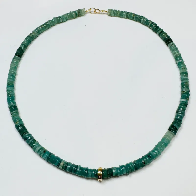 Teal tourmaline diamond bead heishi necklace sold by Theodosia