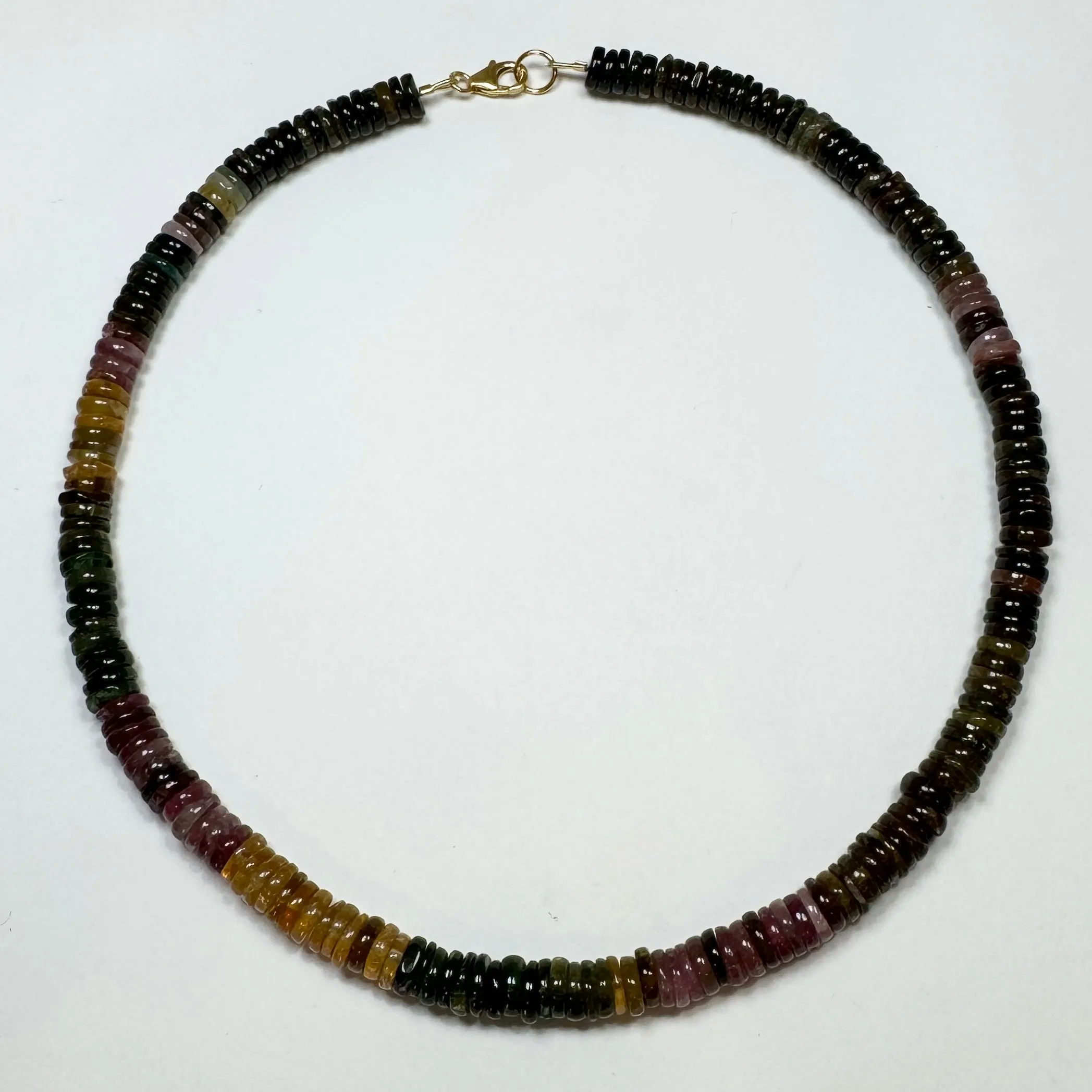 smooth shaded tourmaline heishi necklace sold by Theodosia