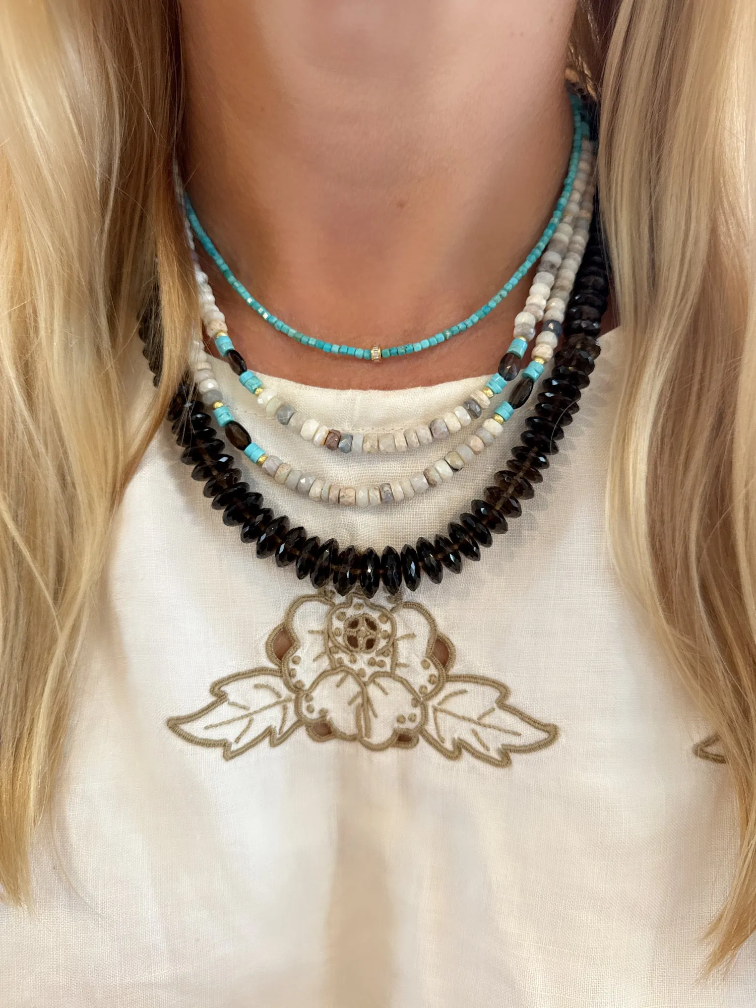 delicate block turquoise necklace with diamond barrel sold by Theodosia product image thumbnail 3