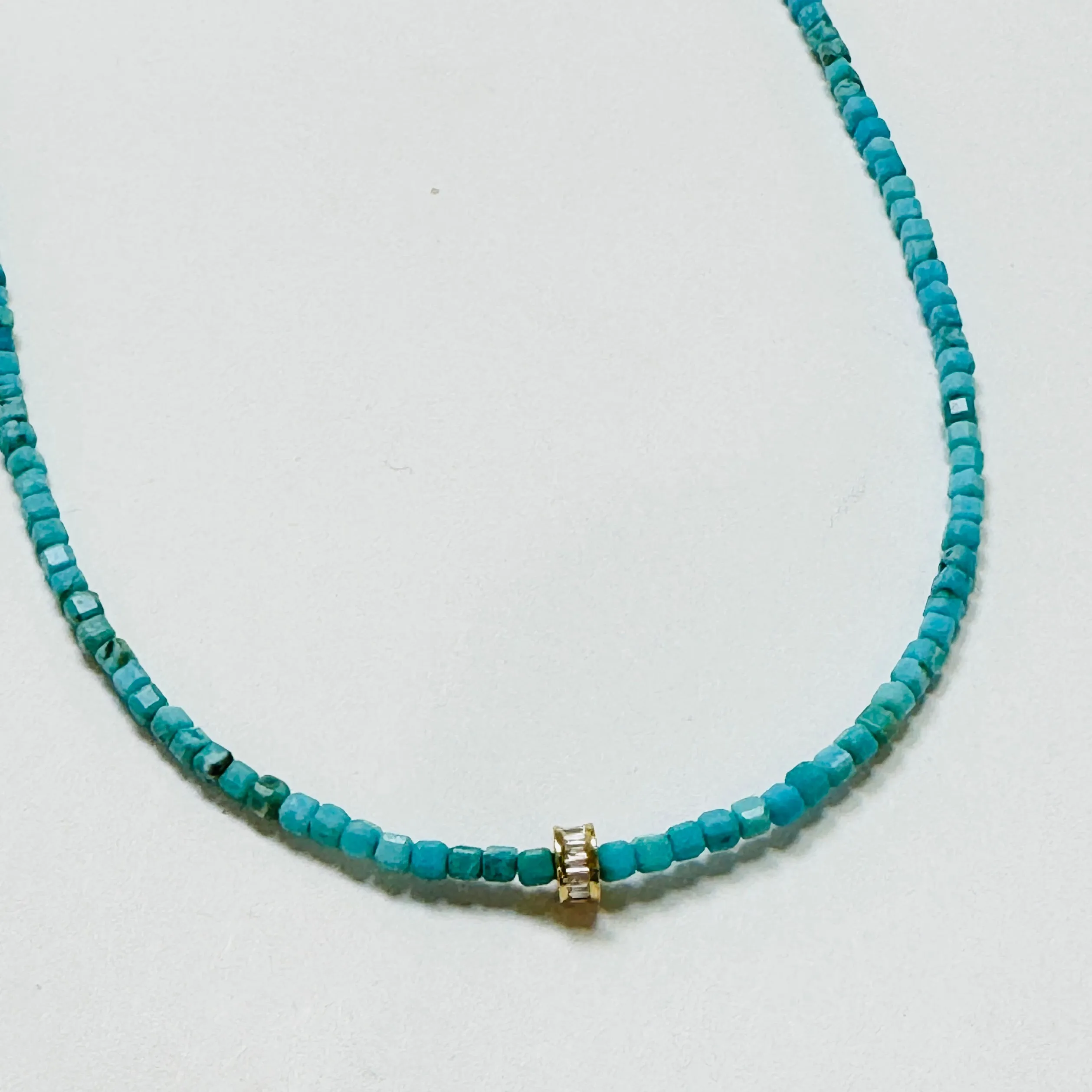 delicate block turquoise necklace with diamond barrel sold by Theodosia product image thumbnail 2