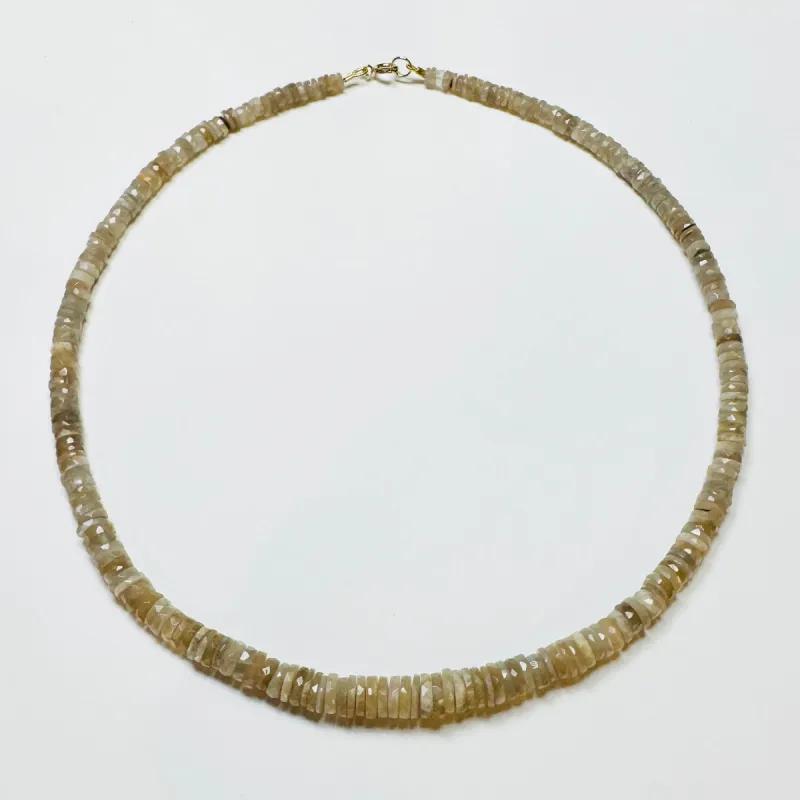 mushroom moonstone heishi necklace, graduated sold by Theodosia