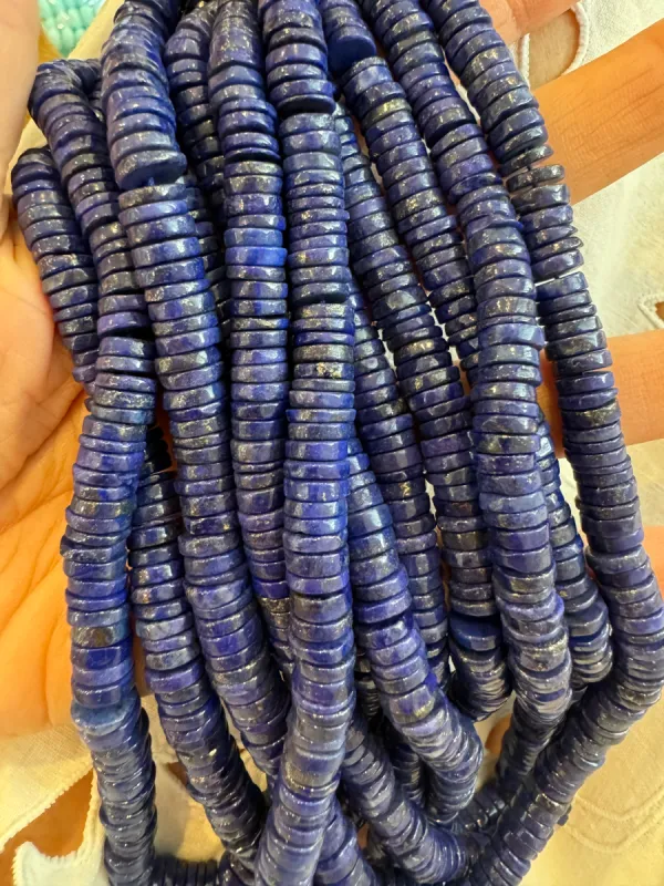 lapis smooth heishi candy necklace, 9mm sold by Theodosia
