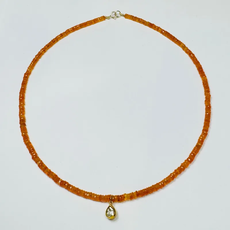 carnelian necklace with rough cut diamond charm sold by Theodosia