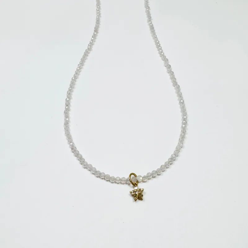 delicate shaded bubble bath zircon necklace with diamond flower charm sold by Theodosia