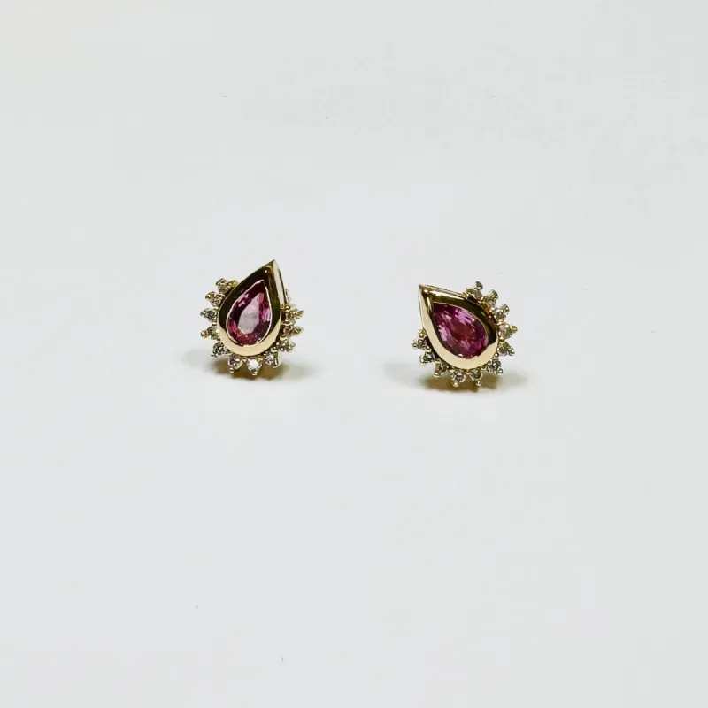 pink sapphire teardrop studs made by Theodosia
