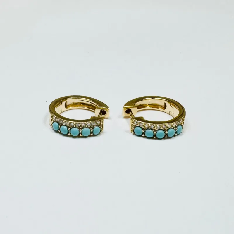 turquoise and diamond huggies sold by Theodosia