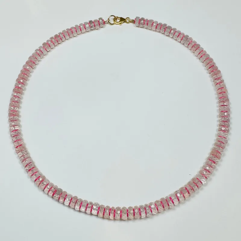 faceted rose quartz with pink spacers candy necklace made by Theodosia