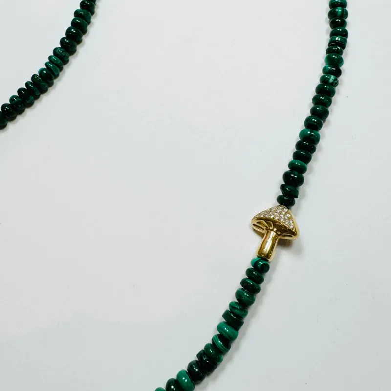 malachite necklace with mushroom sold by Theodosia