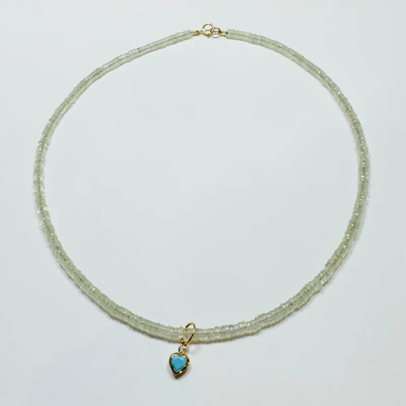 prehnite and turquoise heart heishi necklace sold by Theodosia