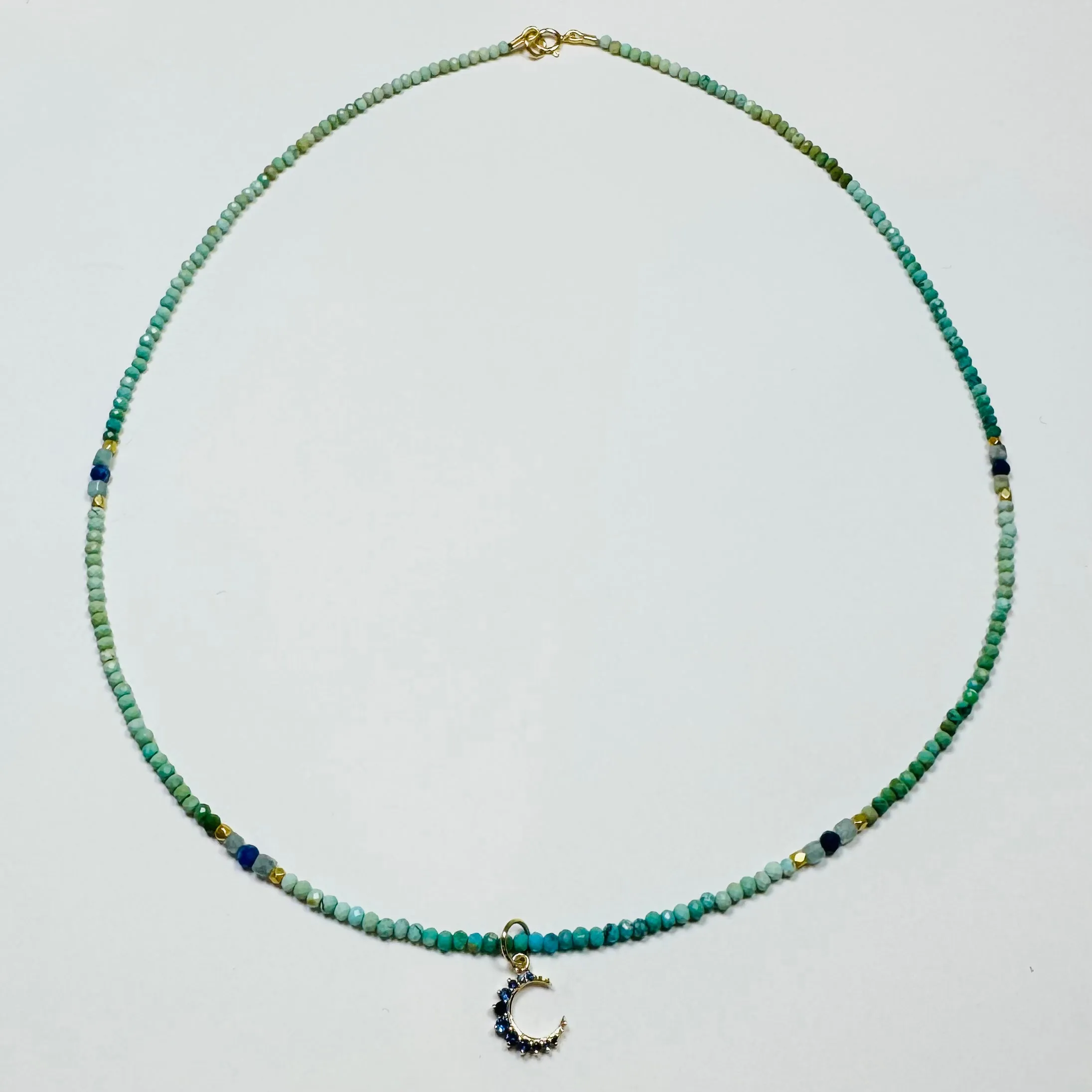 delicate sapphire moon necklace on fire opal sold by Theodosia product image thumbnail 2