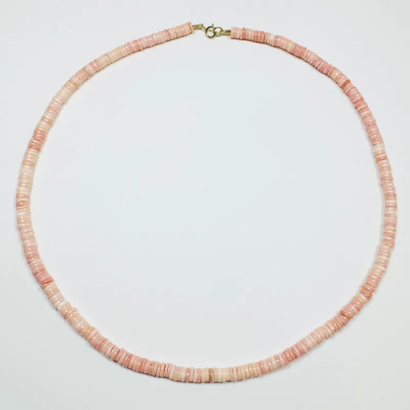pink conch heishi necklace sold by Theodosia