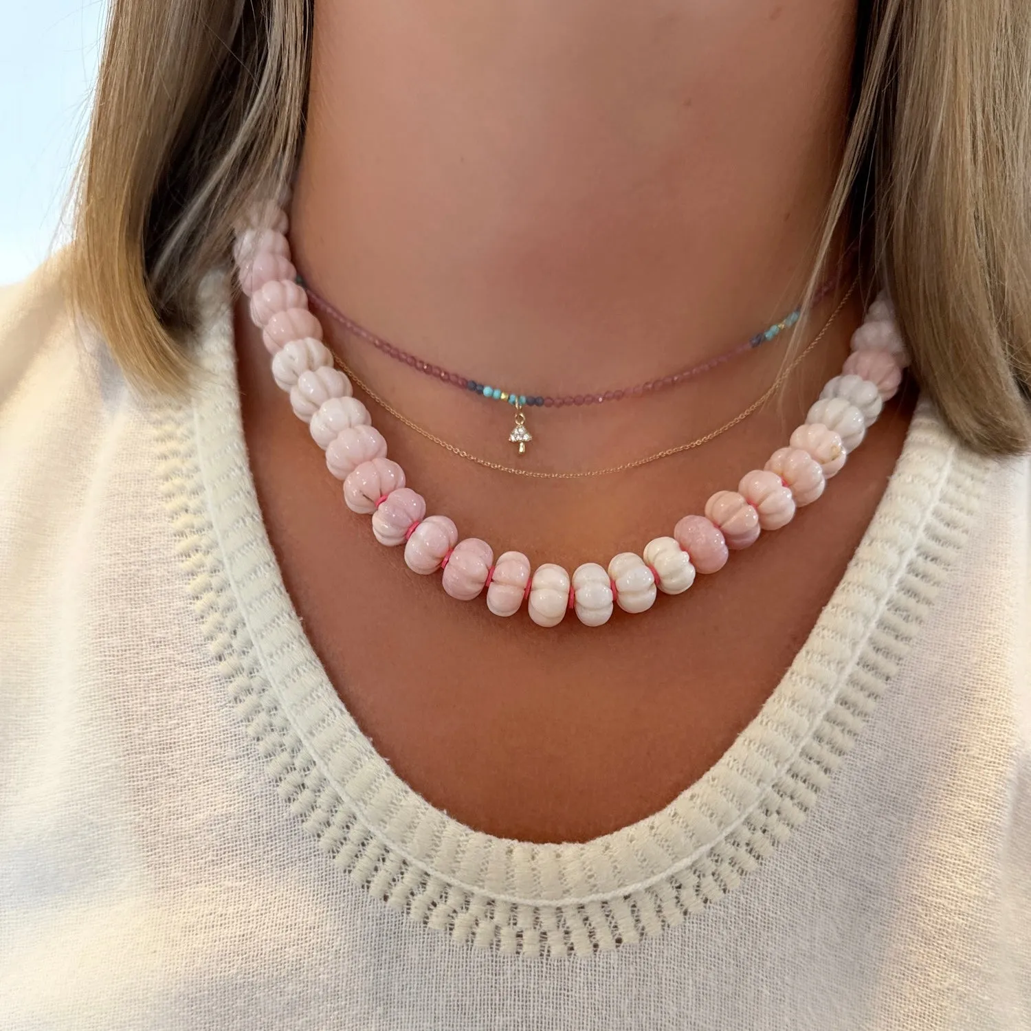carved pink opal statement necklace sold by Theodosia product image thumbnail 2