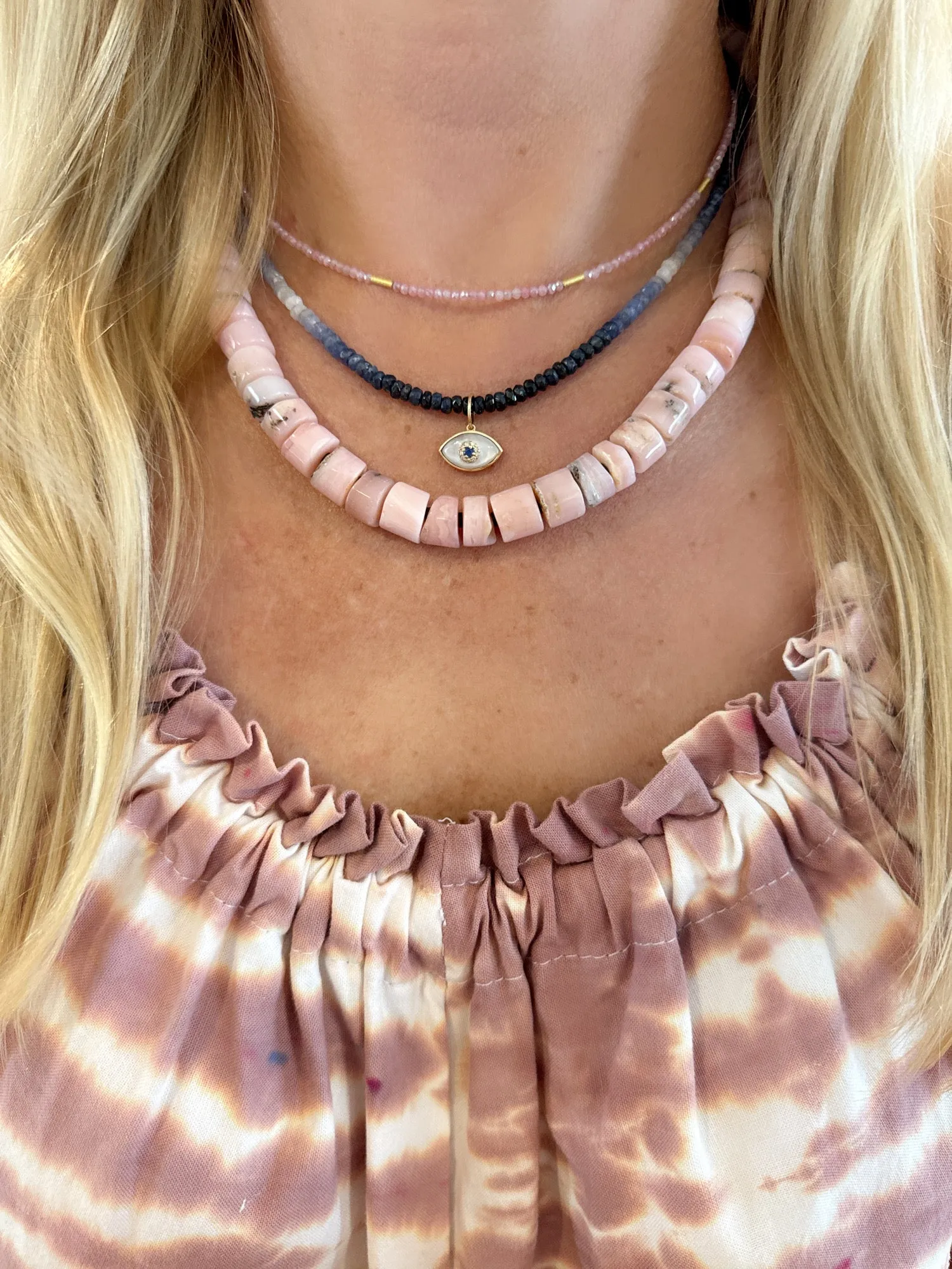 shaded blue sapphire necklace with evil eye charm sold by Theodosia product image thumbnail 2