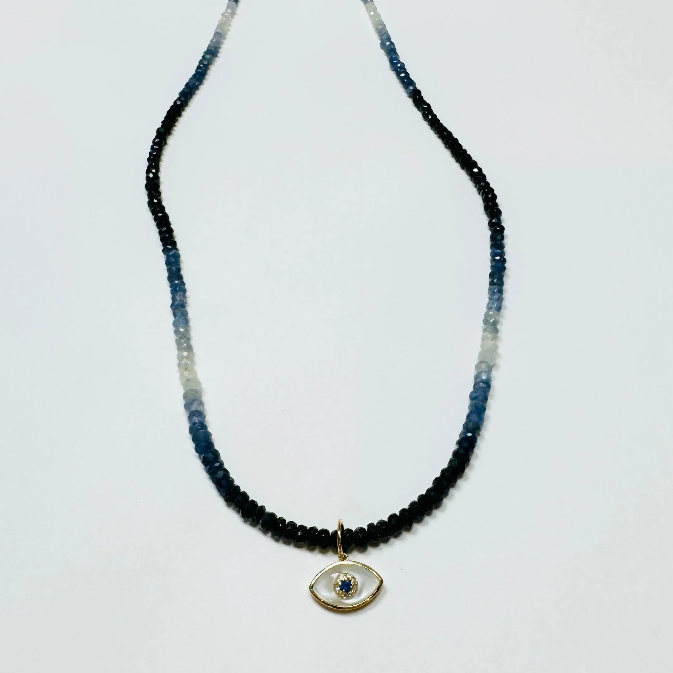 shaded blue sapphire necklace with evil eye charm sold by Theodosia product image thumbnail 3