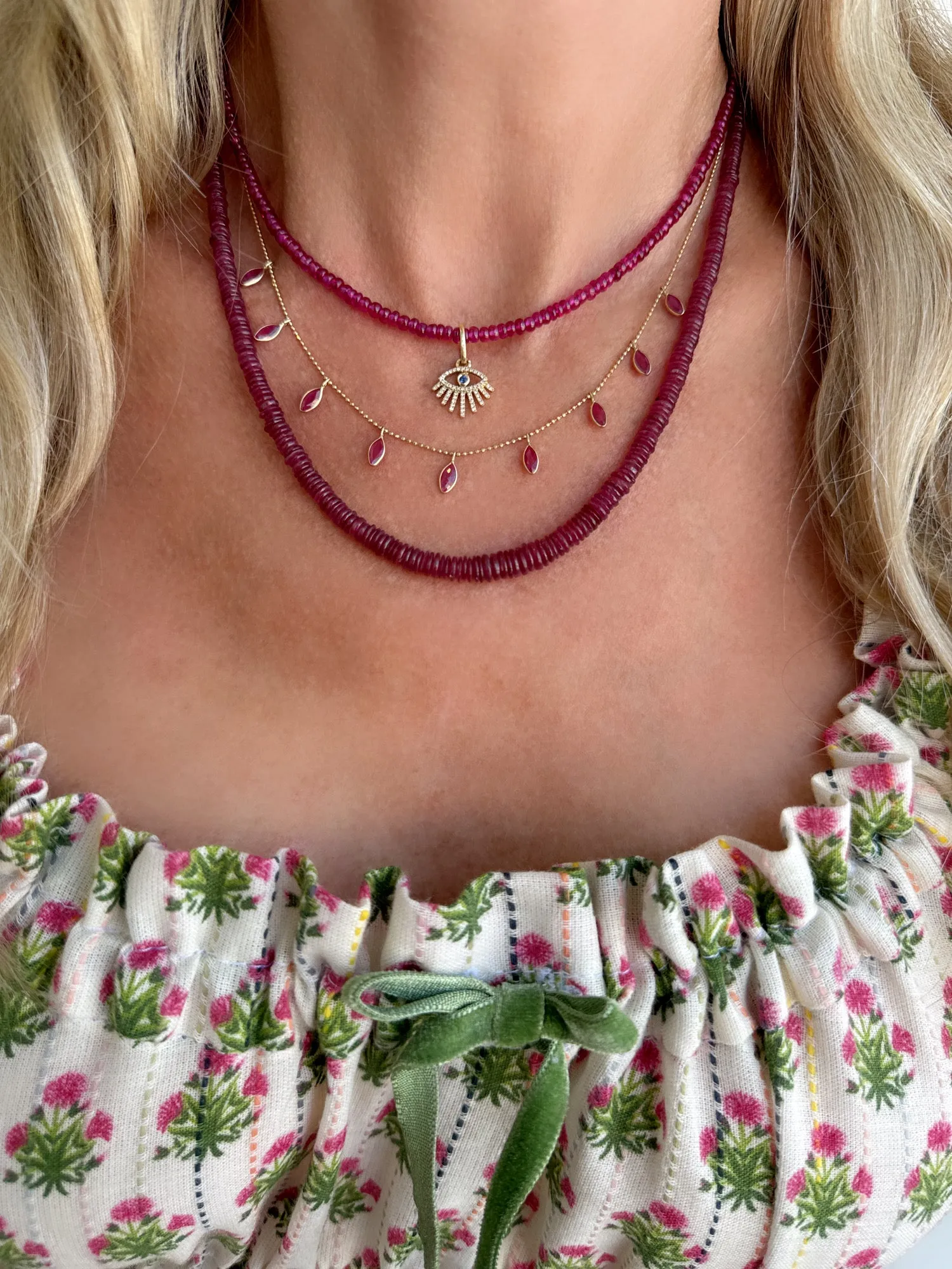 evil eye ruby necklace sold by Theodosia