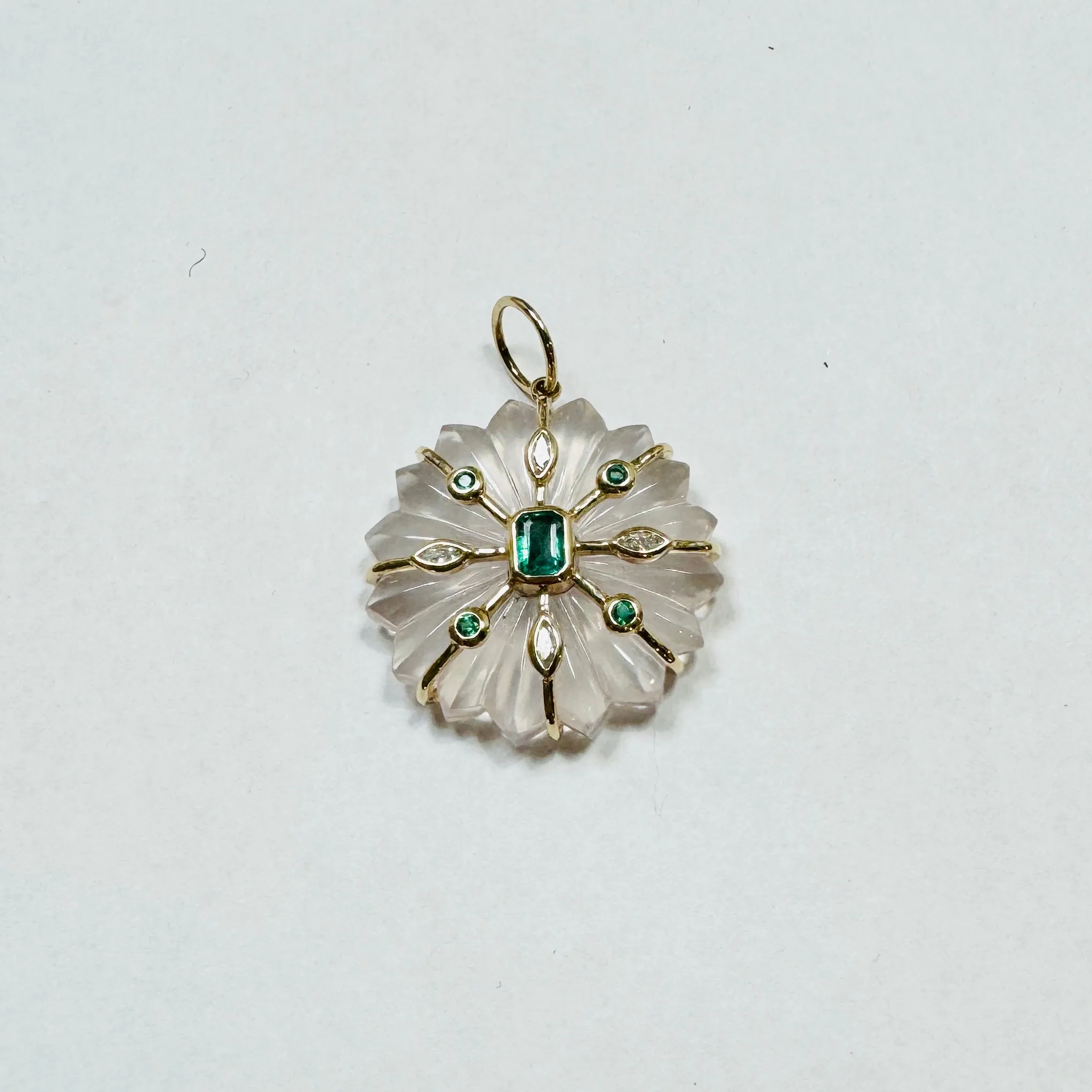 carved clear quartz flower pendant sold by Theodosia