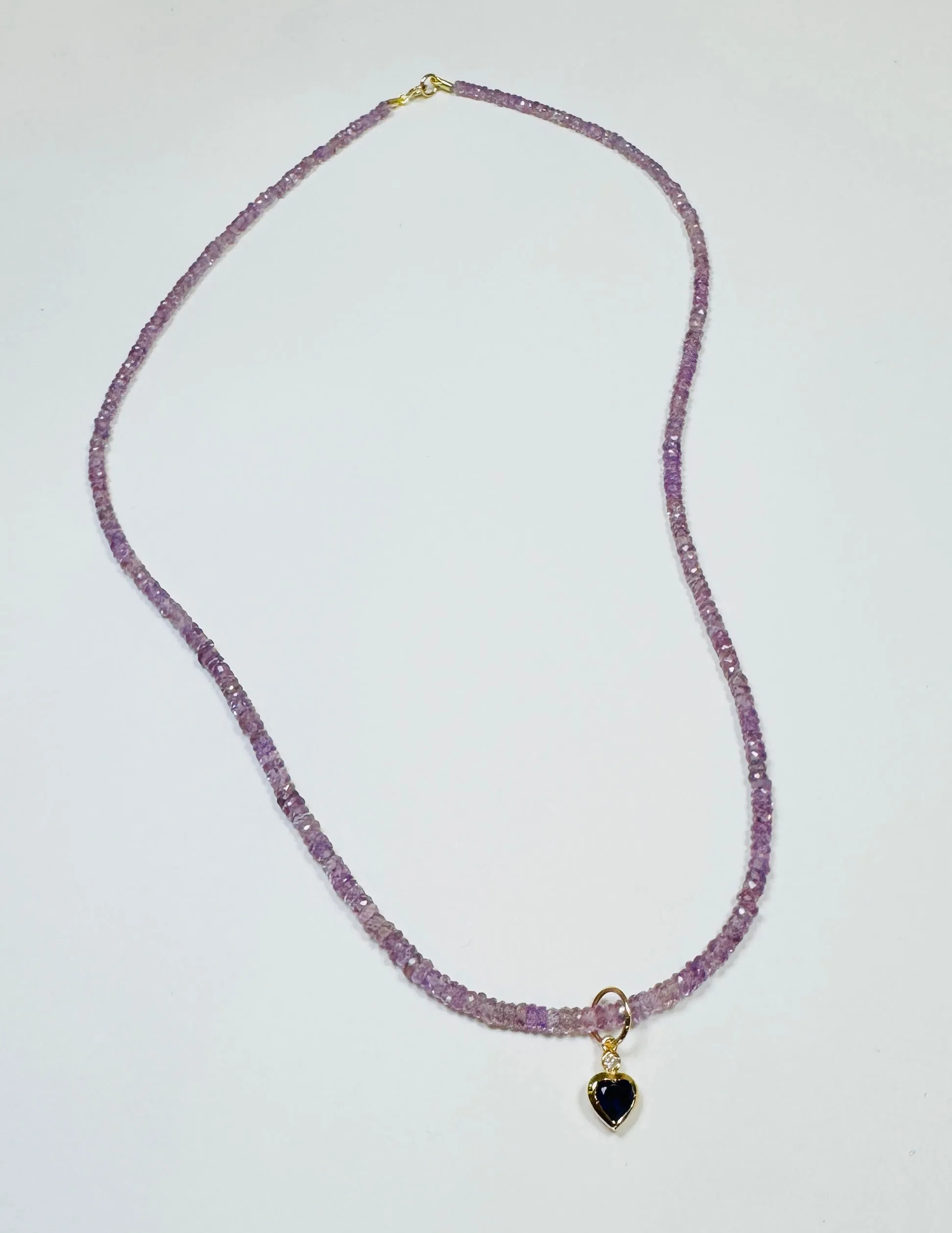 lavender rose sapphire and lapis heart heishi necklace sold by Theodosia