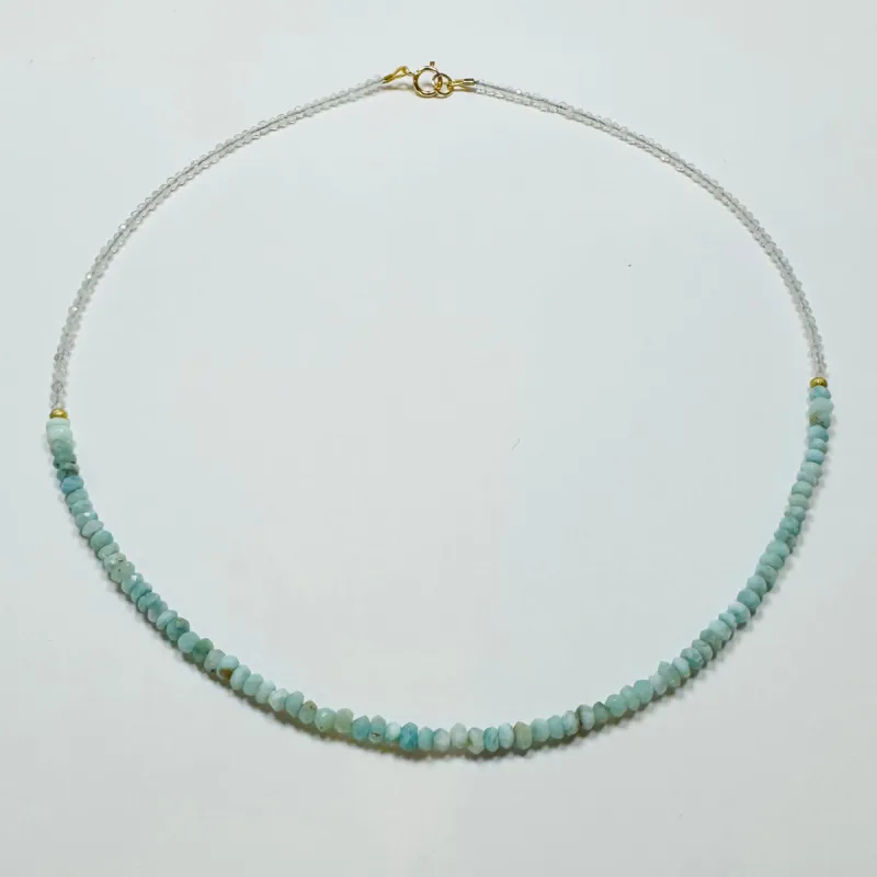 delicate rainbow moonstone and blue opal necklace sold by Theodosia