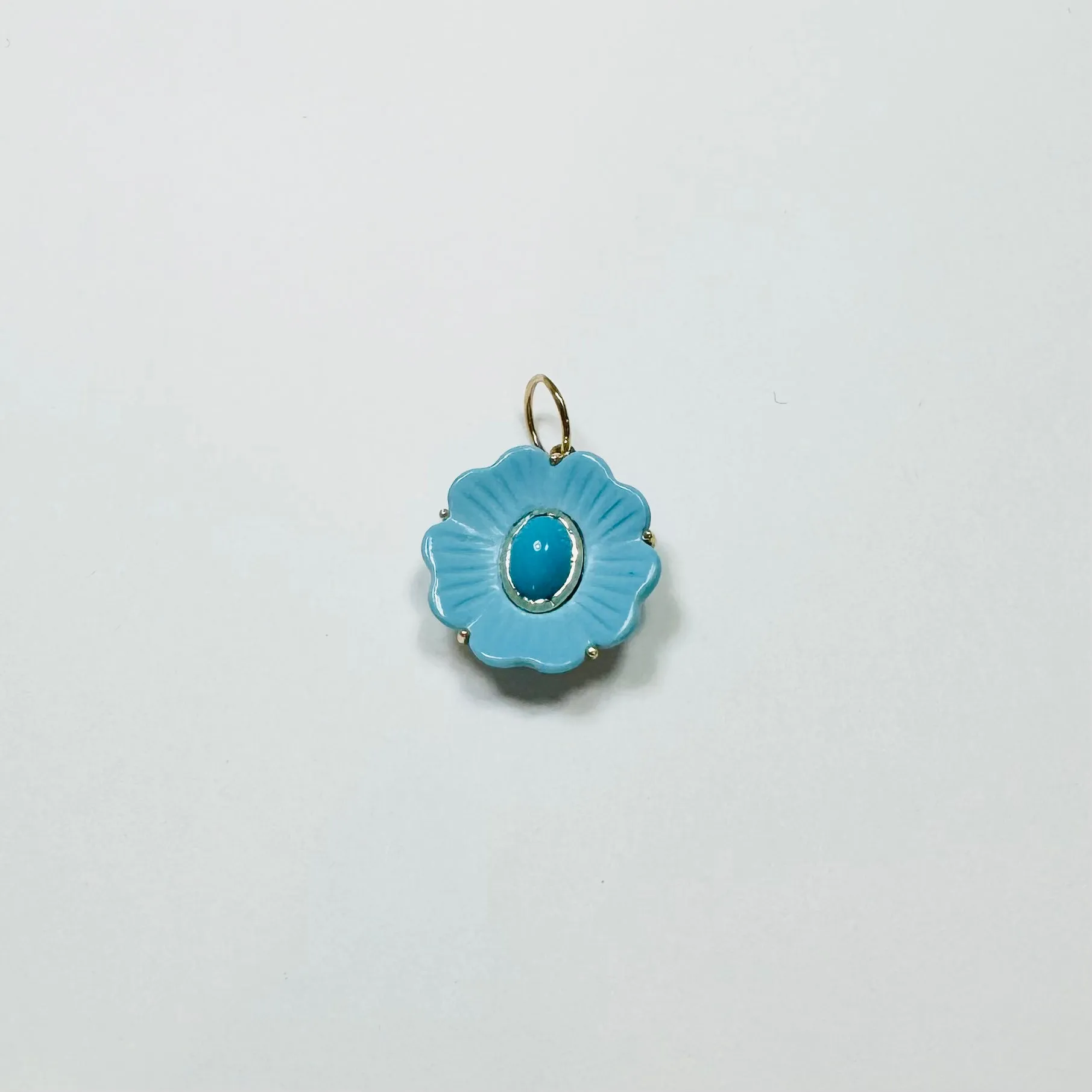turquoise carved flower pendant, 3/4 in sold by Theodosia