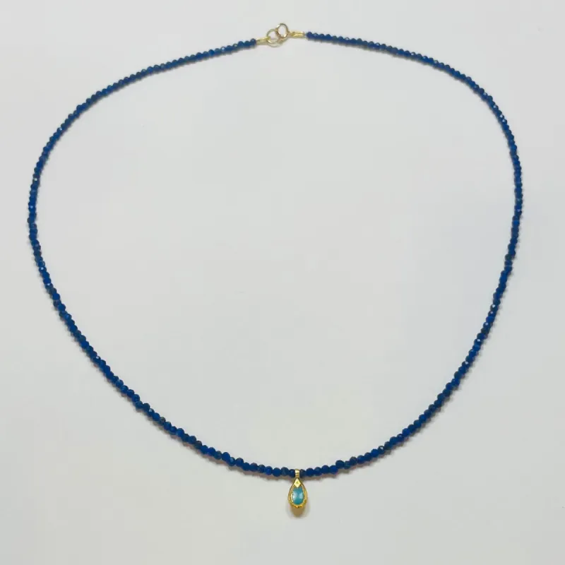 delicate lapis necklace with turquoise nautilus charm sold by Theodosia