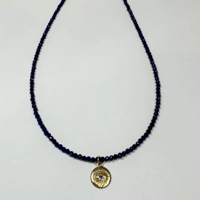 delicate lapis necklace with medallion charm sold by Theodosia