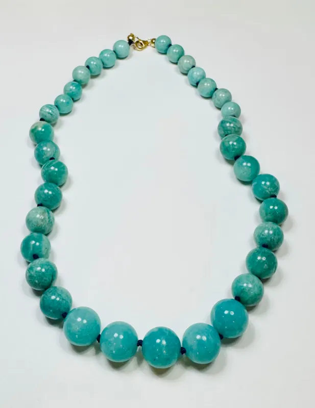 knotted gumball amazonite necklace sold by Theodosia