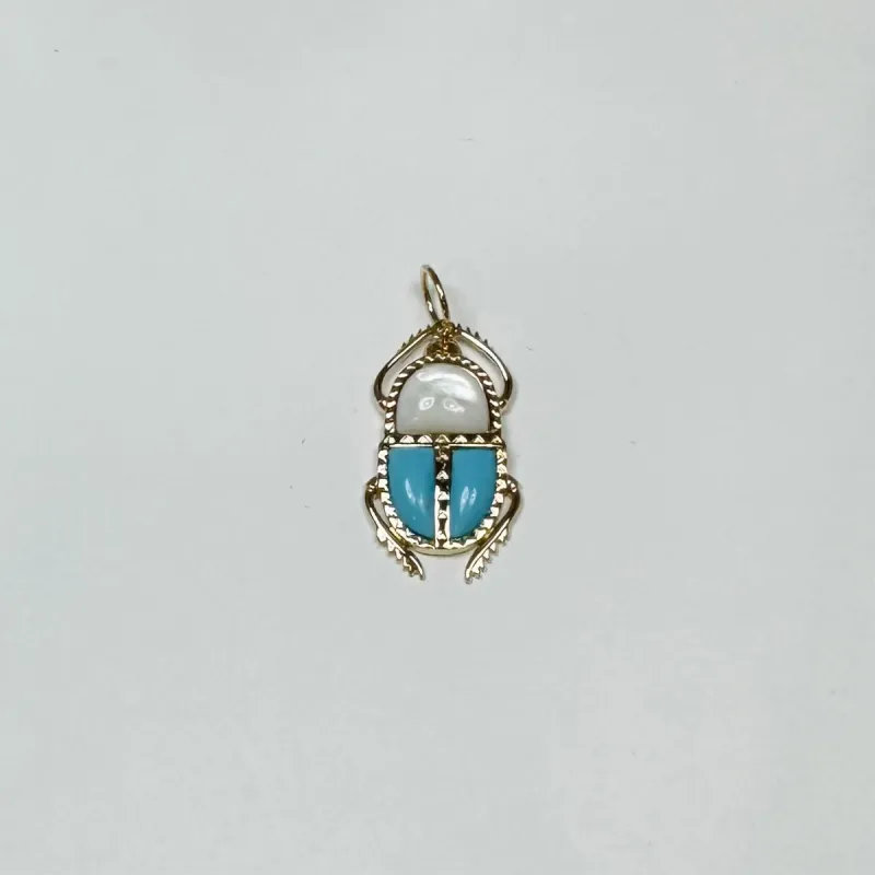 scarab beetle pendant, mother of pearl and turquoise sold by Theodosia