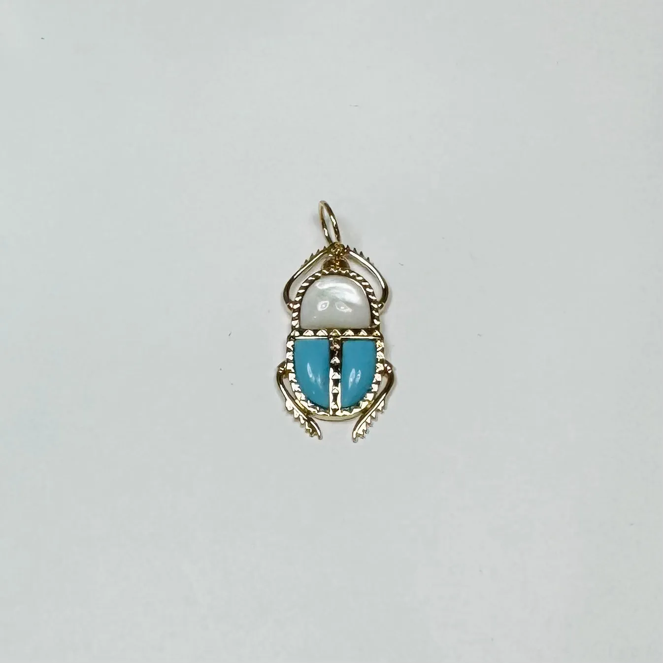 scarab beetle pendant, mother of pearl and turquoise sold by Theodosia