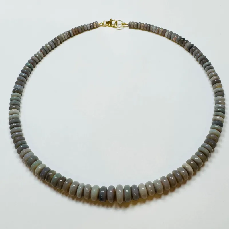 Australian gray opal graduated candy necklace, knotted sold by Theodosia