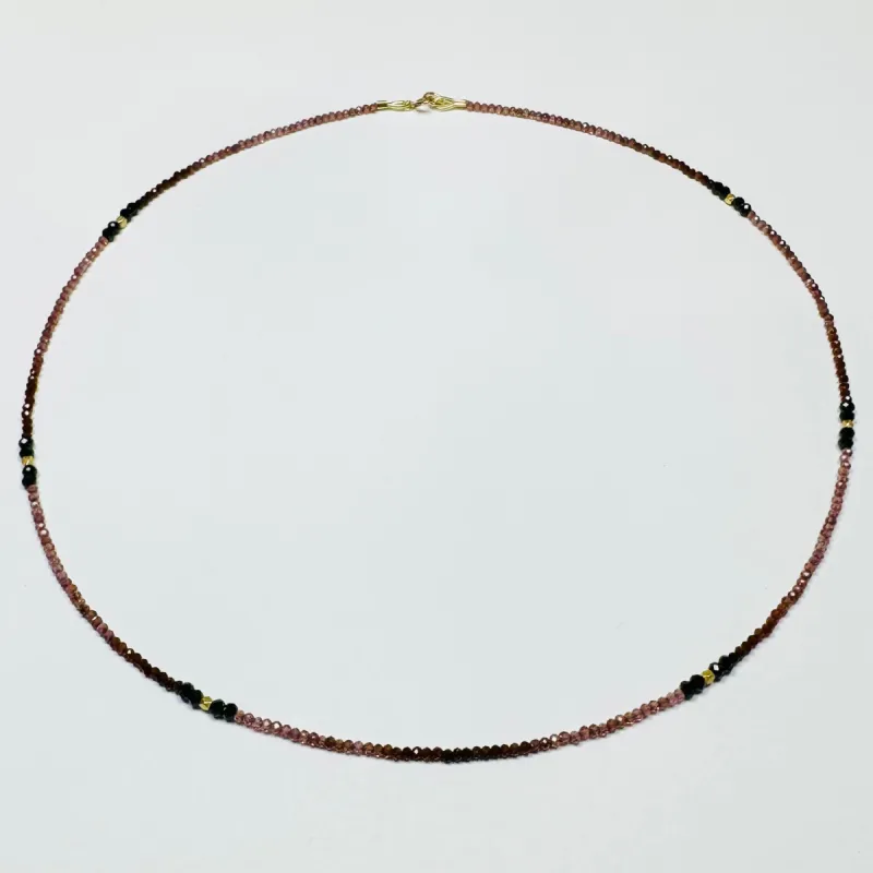 garnet and onyx necklace with gold nuggets sold by Theodosia