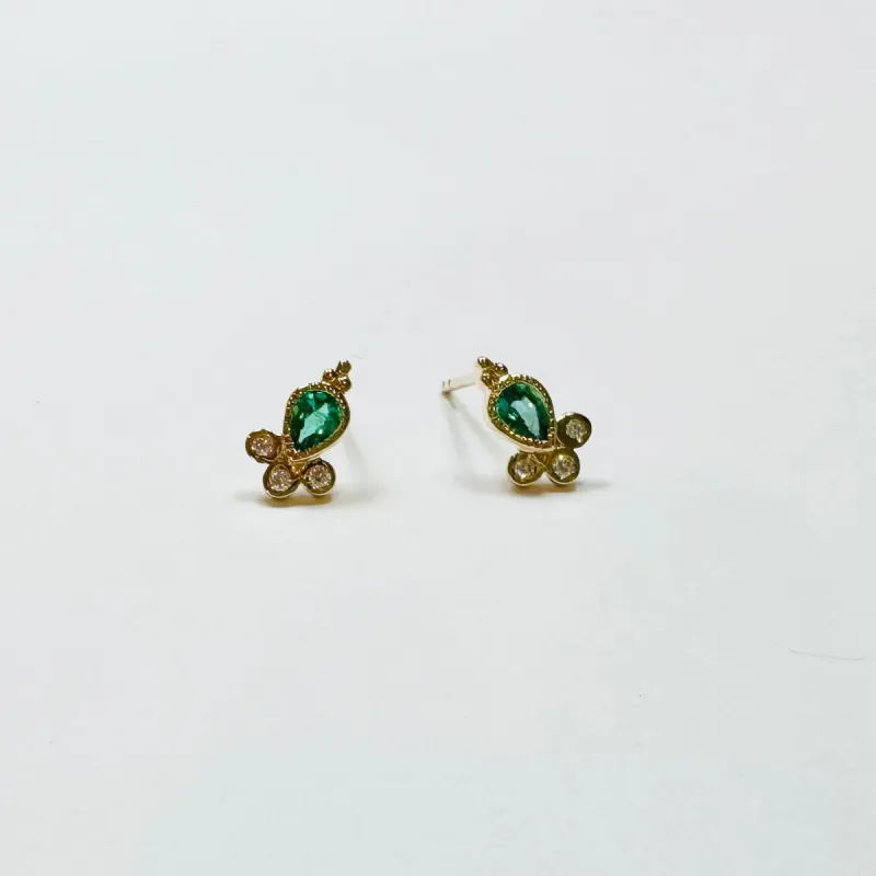 emerald pear and diamond cluster studs sold by Theodosia