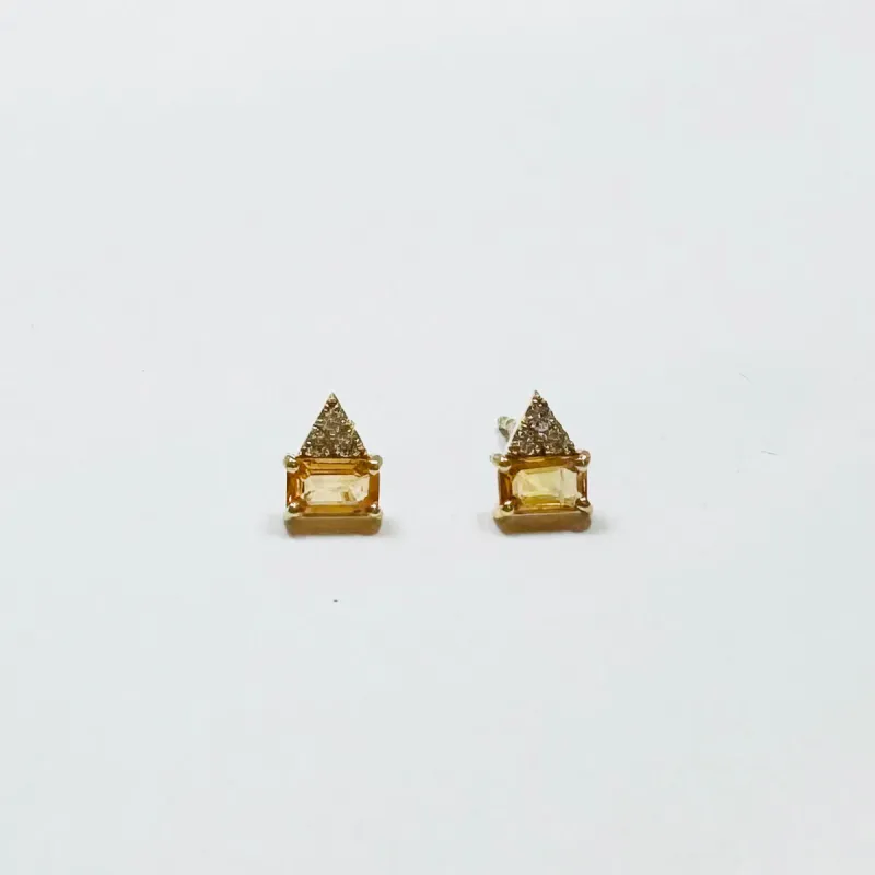 peach sapphire baguette and diamond cluster studs sold by Theodosia