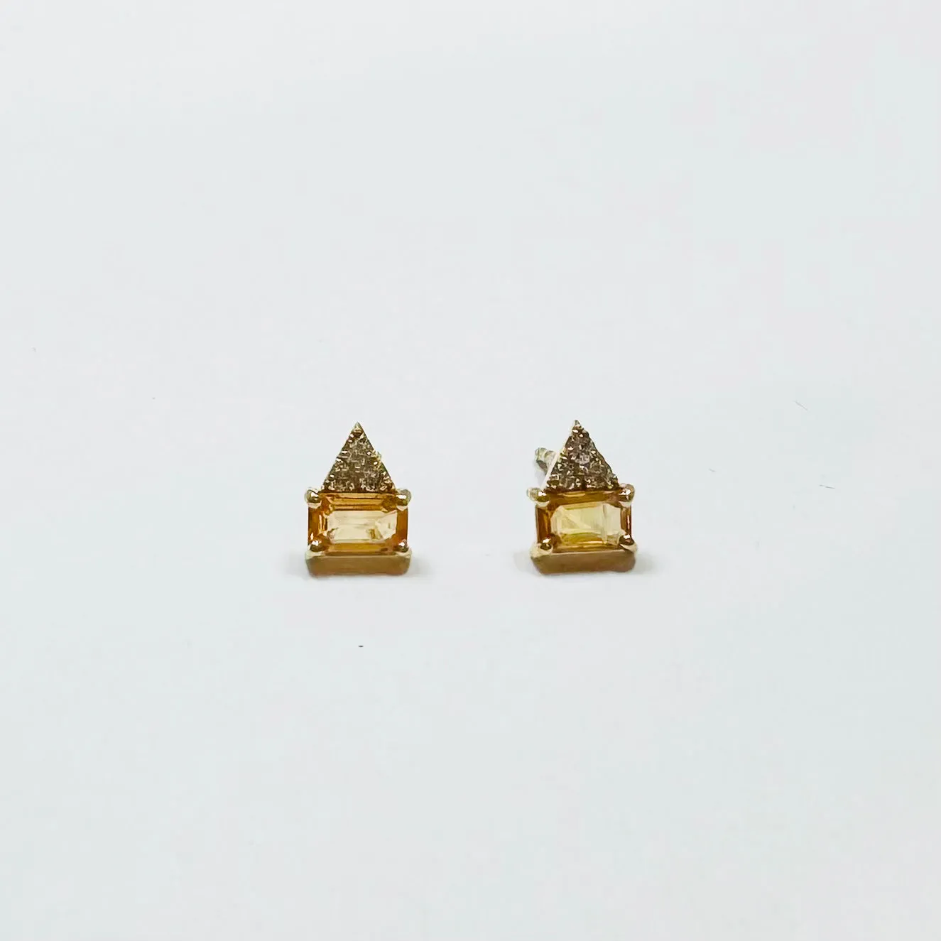 peach sapphire baguette and diamond cluster studs sold by Theodosia