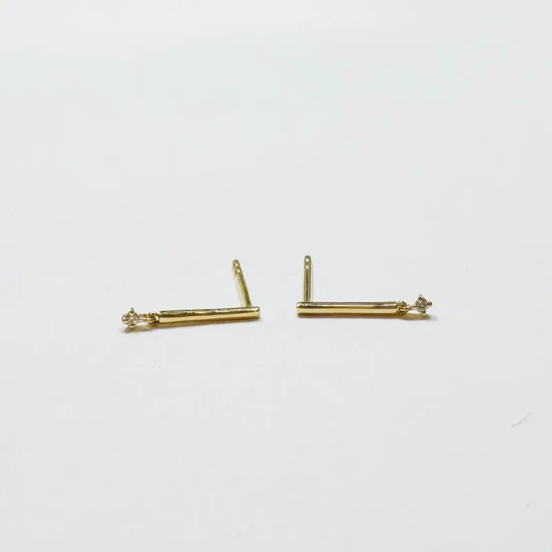 gold diamond charm bar studs sold by Theodosia