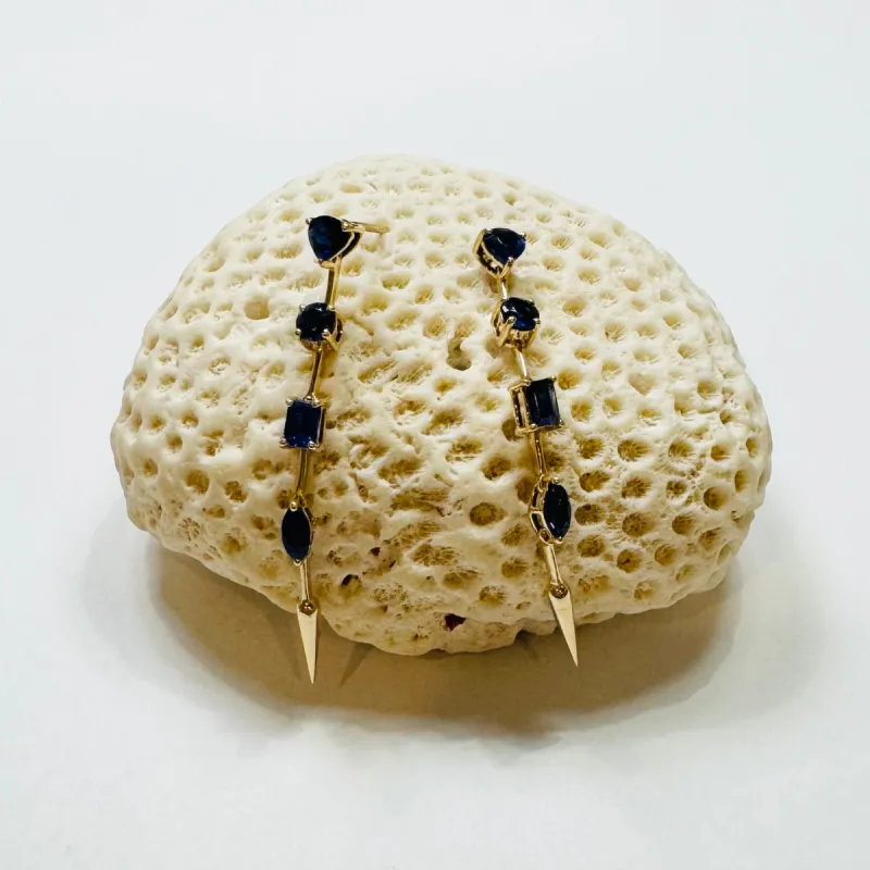 blue sapphire dangle spkie studs sold by Theodosia