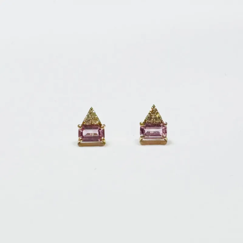 pink sapphire baguette and diamond cluster studs sold by Theodosia