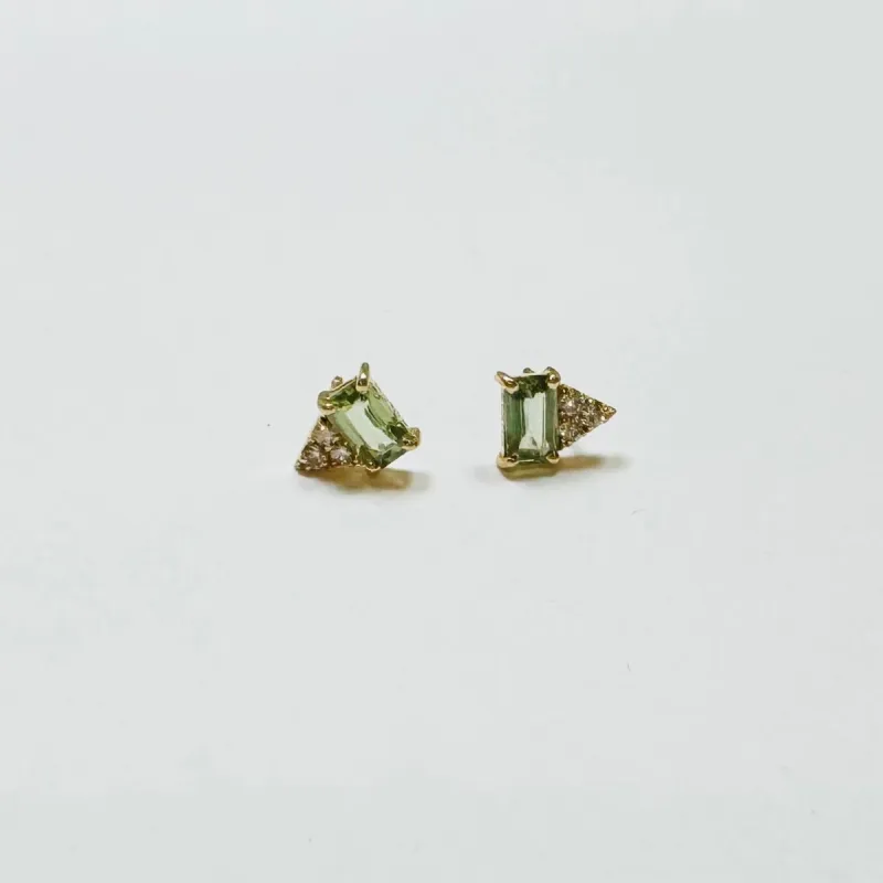 sapphire baguette and diamond cluster studs sold by Theodosia
